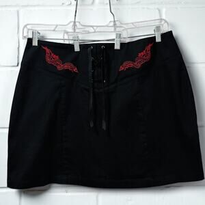 Hell Bunny 3XL UK 20 Sexy Tallulah Black Lace Up Mini Skirt Snake Embroidery New